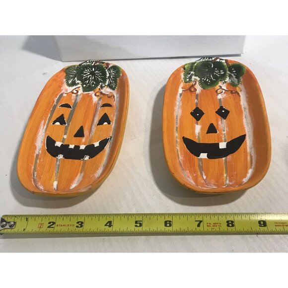 Halloween Pumpkin Decorative Trays Set of 2  Smiling Jack-O'-Lantern Design - Picture 7 of 7